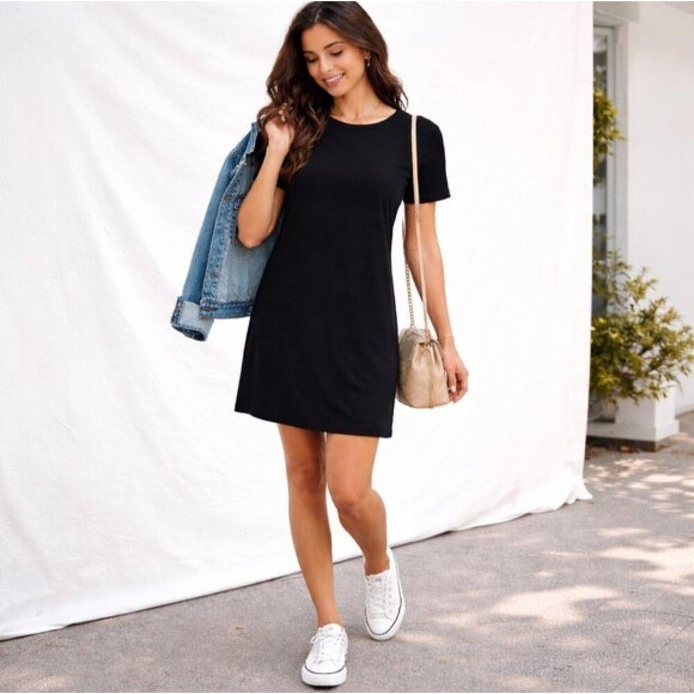 Old Navy Womens Dress Short Black Mini Dress Short Sleeve Pull On Cotton Casual